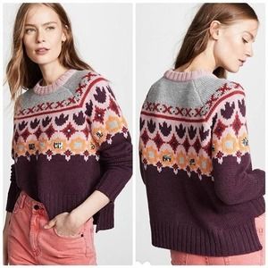 NEW Cinq a Sept Gianni Fair Isle Sequin Wool Sweater in Purple Size Large